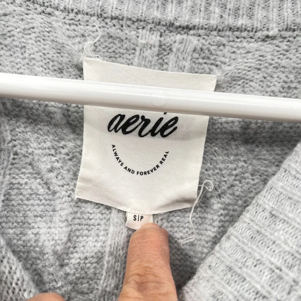 Aerie Cable Knit Sweater Grey Crew Neck Long Sleeve‎ Cozy Pullover Women's S